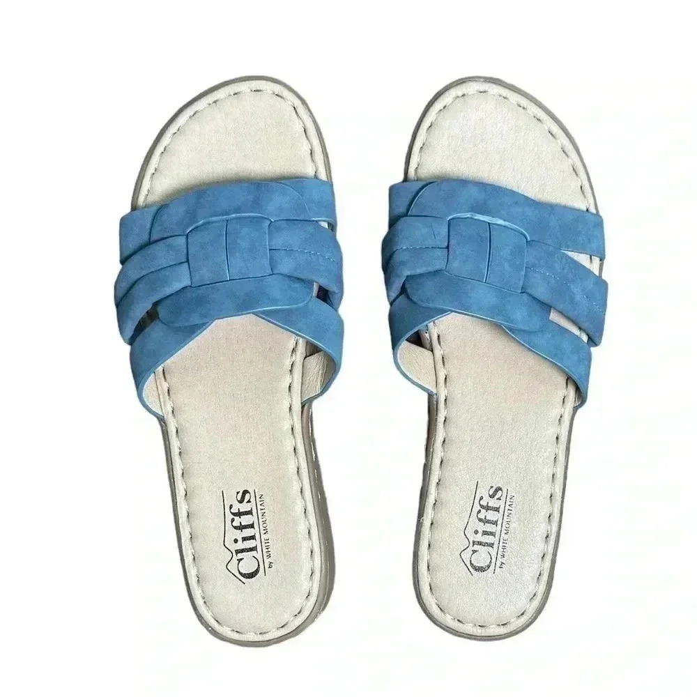 Cliffs By White Mountain Womens Squarely Sandel Size 6.5 Comfort Slip On Blue